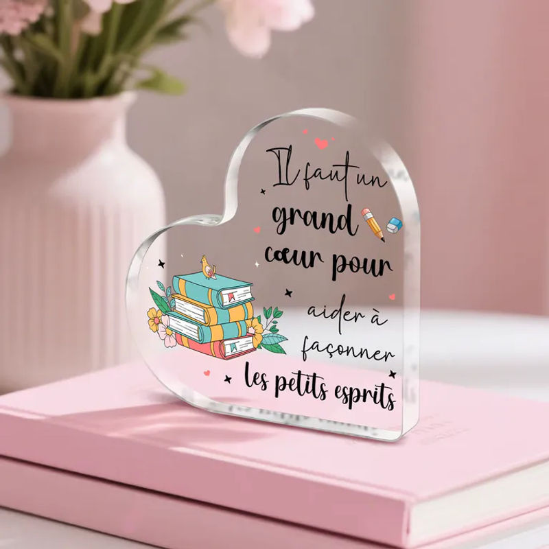CIFBUY Herzförmiges Holz-Acryl-Schild mit französischem Zitat als inspirierende Desktop-Plakette in Weiß und Transparent mit floralem Design - Bild 2