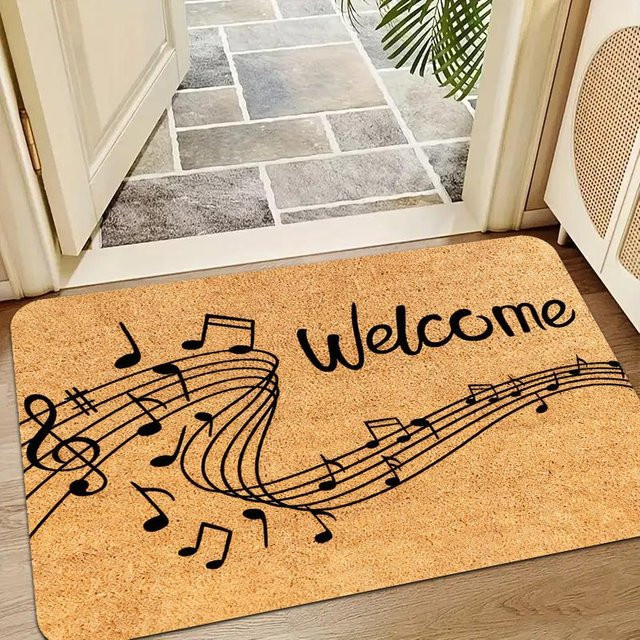 YglEleven Willkommensmatte mit Musiknoten-Design, rutschfeste und waschbare Fußmatte für Zuhause und Terrasse, grau, B/T: 60 x 40 cm - Bild 1
