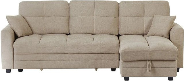 Vente-unique Schlafsofa Lumario in Beige mit L-Form und ausziehbarer Schublade aus Chenille-Stoff, Breite: 260 cm - Bild 1