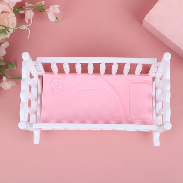 YEGBONG Baby-Puppenwiege-Spielzeugzubehör, Hellrosa-weißes Bett, Wiege, Kinderbett - Bild 1