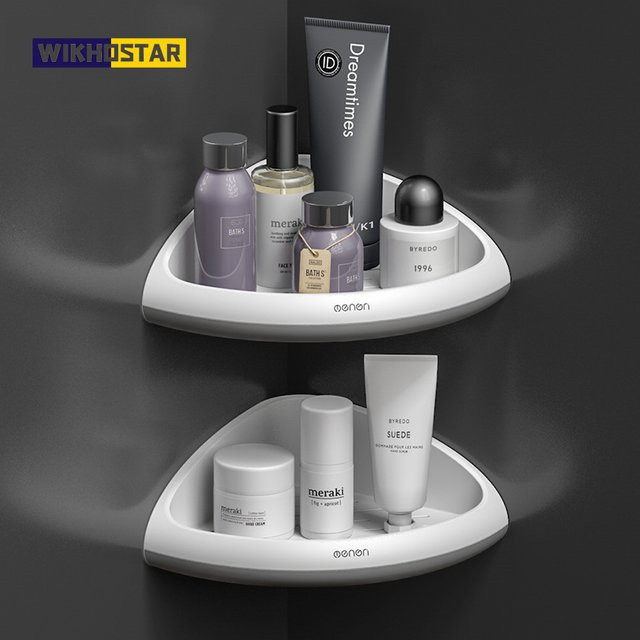 WIKHOSTAR Eckregal für Badezimmer und Küche, Wandmontage, Shampoo-Halter aus Kunststoff in Matt, Grau oder Weiß - Bild 1