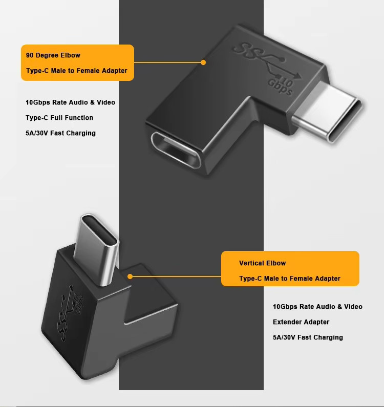 BSN USB-C OTG-Konverter-Adapter U-förmig 90-Grad-Winkel USB 3.1 10 Gbit/s Typ C Stecker auf Buchse in Schwarz - Bild 4