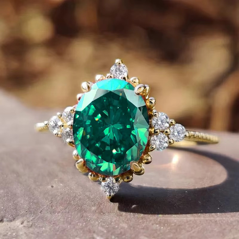 Huitan Ring, Gold Farbe, grüne Zirkonia, Damen - Bild 2