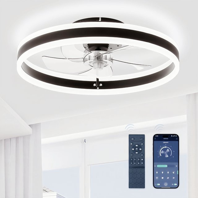 KY DUIBHNE LED Deckenventilator mit integrierter Beleuchtung und Fernbedienung sowie App-Steuerung in Weiß - Bild 1