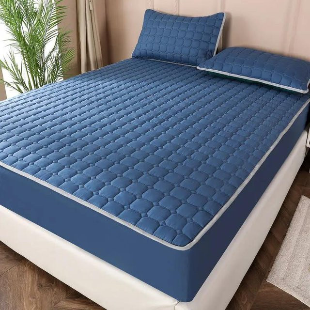 Super Six Gestepptes Spannbettlaken aus Baumwoll-Polyester-Mischung, Blau, B/T: 120 x 200 cm - Bild 1