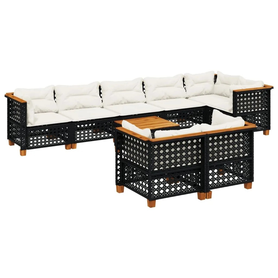 vidaXL 9-teilige Garten-Sofagarnitur in L-Form aus schwarzem Poly-Rattan mit Kissen und Gartentisch - Bild 2