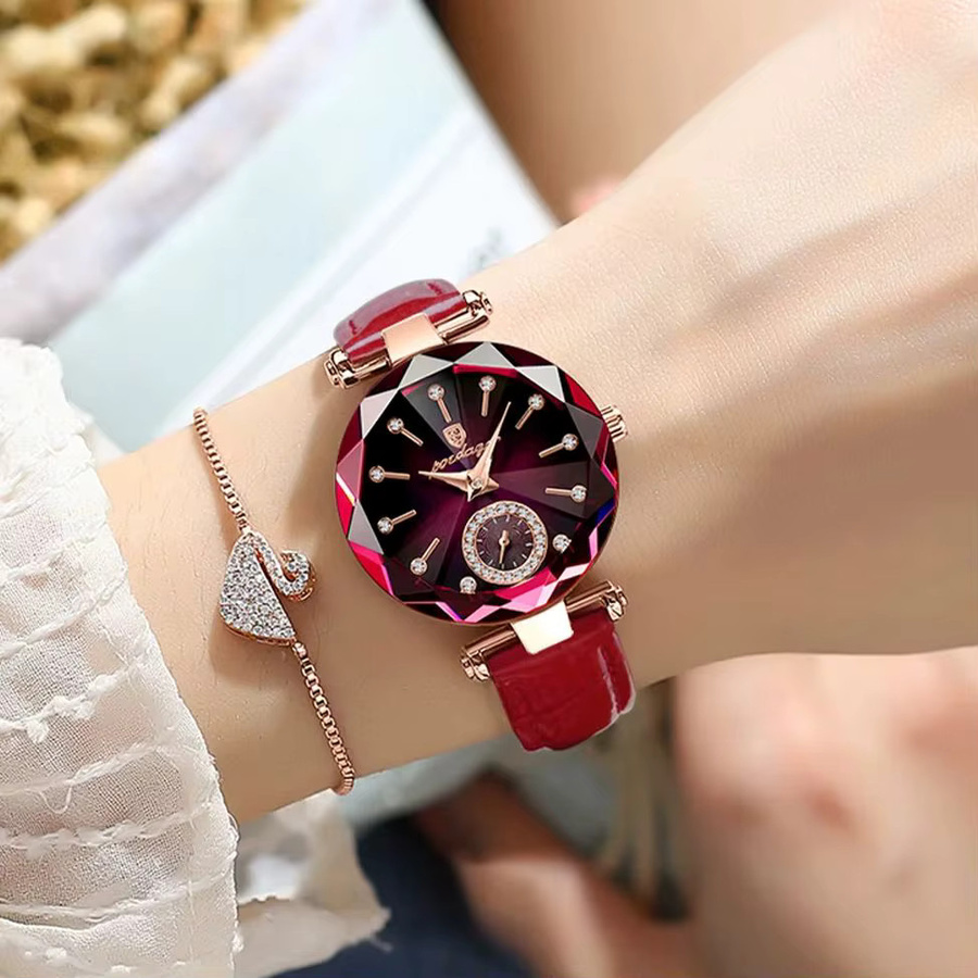POEDAGAR Armbanduhr Quarz, Leder, Roségold, Schwarz, Damen - Bild 6