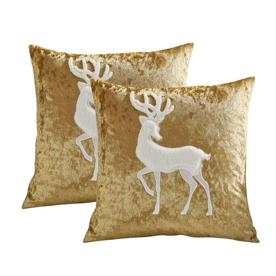 2er-Set inyahome Weihnachts-Kissenbezüge aus Samt in Gold mit Stickerei und Schneeflocken-Motiv, B/H: 45 x 45 cm - Bild 3