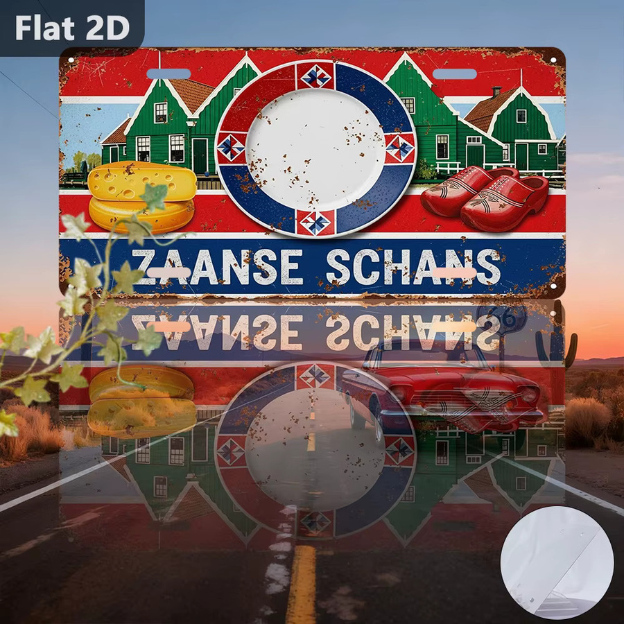 CIFBUY Retro Metall-Wandschild Zaanse Schans Dekorative Plakette mit niederländischen Sehenswürdigkeiten, B/H: 31,75 x 15,0 cm, Mehrfarbig - Bild 4