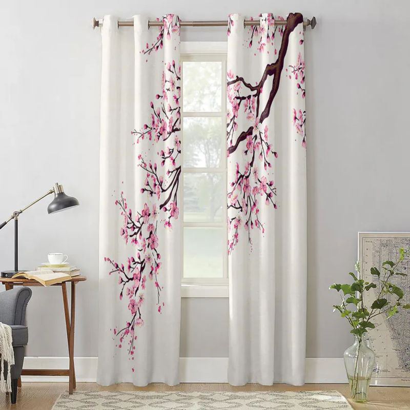 Super Six Sakura Fenstervorhang im japanischen Stil mit floralem Design, rot, semi-transparent, Breite: 135 cm, Höhe: 230 cm - Bild 2