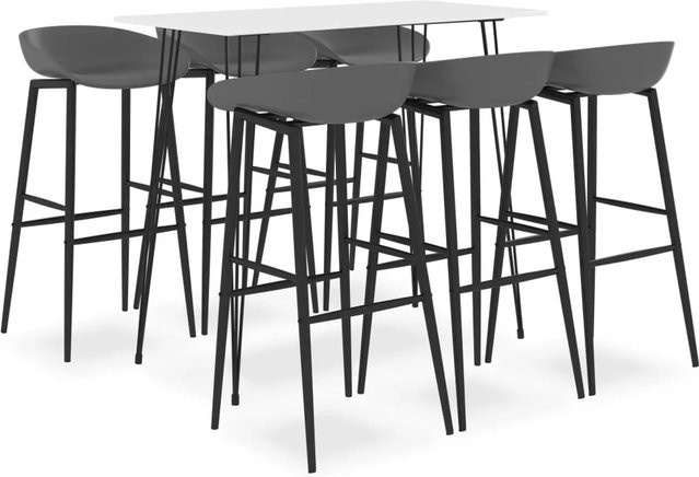 vidaXL 7-tlg. Bar-Set Modell 3 in Weiß und Grau mit Tisch und Stühlen für Bars, Pubs und Restaurants - Bild 1