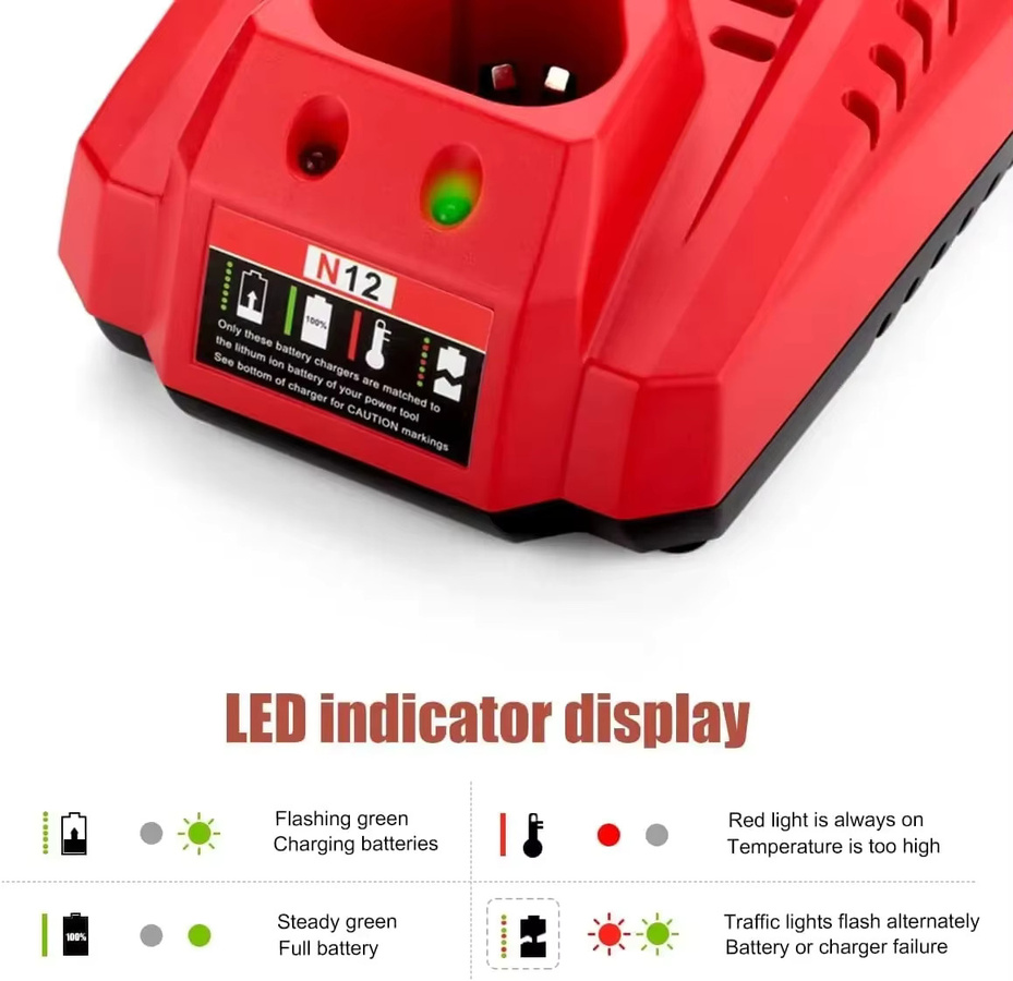 Milwaukee M12 N12 Lithium-Ionen-Akku-Ladegerät 3A Schnellladung Ersatzteil in Rot - Bild 4