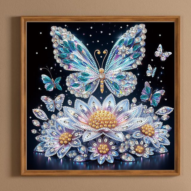 Alloet 5D Diamant-Malerei-Set mit Schmetterlings- und Blumenmotiv in Multicolour für Erwachsene mit quadratischen Steinen zur Wanddekoration - Bild 1