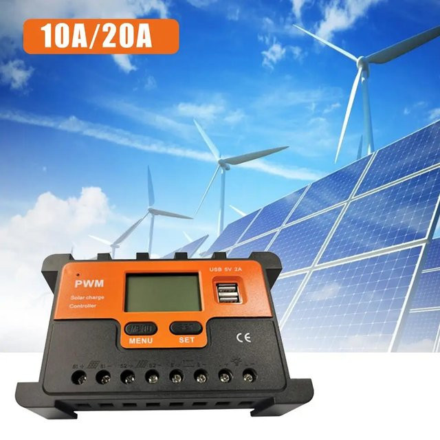 Solar-Controller PWM Regler mit LCD-Display und USB für 12V 24V Solarpanels und PV-Batterieladegeräte in verschiedenen Ampere-Stärken von 10A bis 60A - Bild 1