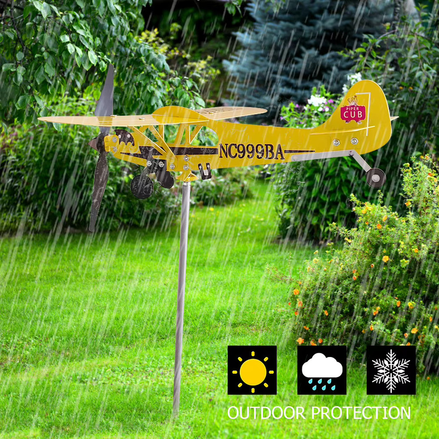 Wetterfahne Windrichtungsanzeige in Flugzeug-Design aus Metall in Gelb für den Garten - Bild 2
