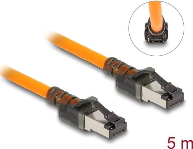 Delock RJ45 Netzwerkkabel Cat.6A S/FTP mit USB Type-C Portfinder Funktion, orange, 5 m - Bild 1