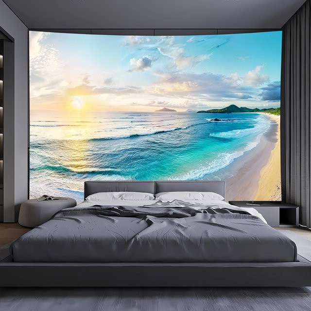 VIKAMA Wandteppich Meereslandschaft mit Ozean und Sonnenuntergang, Mehrfarbig, B: 95 cm, H: 73 cm - Bild 1
