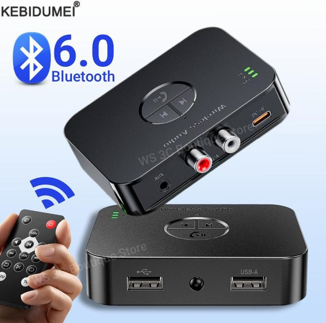kebidumei Bluetooth 6.0 Audio Receiver in Schwarz mit AUX 3,5mm, RCA und optischem Anschluss inklusive Fernbedienung für TV, PC und Lautsprecher - Bild 1