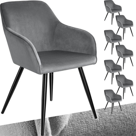tectake Esszimmerstuhl Marilyn 8er Set, gepolstert in Samtoptik, Grau/Schwarz, B/T/H: 62 x 58 x 82 cm