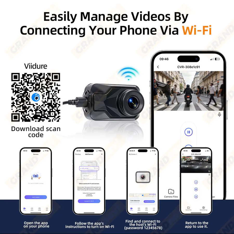 Grandnavi Wasserdichte Motorrad Dual 2K DVR Dashcam mit WiFi und Apple Find My Unterstützung, Schwarz - Bild 5