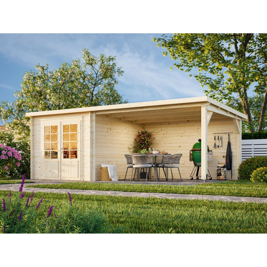 Palmako Ella Blockbohlenhaus aus Fichtenholz in Braun mit Flachdach B/H/T: 592 x 214 x 300 cm - Bild 2