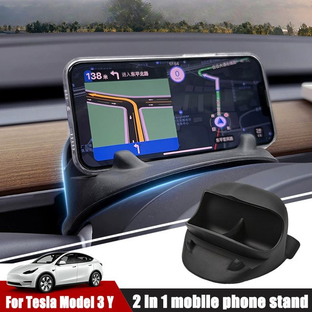 Silikon Handyhalterung für Tesla Modell 3 und Modell Y als Lenkrad-Halterung für Navigation, Brillen und Kleinteile in Schwarz - Bild 1