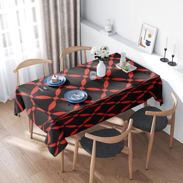 JMG Household Supplies Esstischdecke mit geometrischem Muster in Schwarz Rot, wasserabweisend und pflegeleicht, rechteckig, B: 140 cm, L: 200 cm - Bild 1