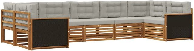 vidaXL Outdoor-Sofagarnitur L-Form aus Akazienholz mit Kissen in Grau und Natur - Bild 1