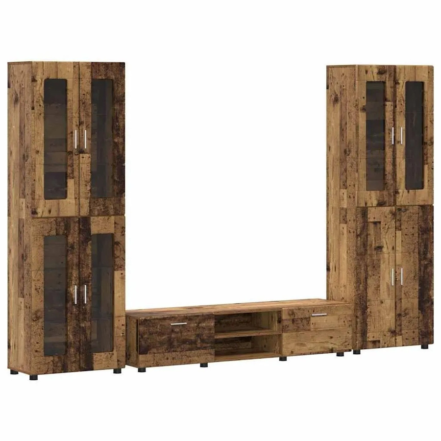 vidaXL TV-Schrankset aus Holzwerkstoff in Altholz-Optik Braun mit Schubladen und Regalen, bestehend aus 1 x TV-Schrank (B: 150 cm, T: 39 cm, H: 30 cm) und 2 x Highboards (B: 60 cm, T: 35 cm, H: 182 cm) - Bild 2