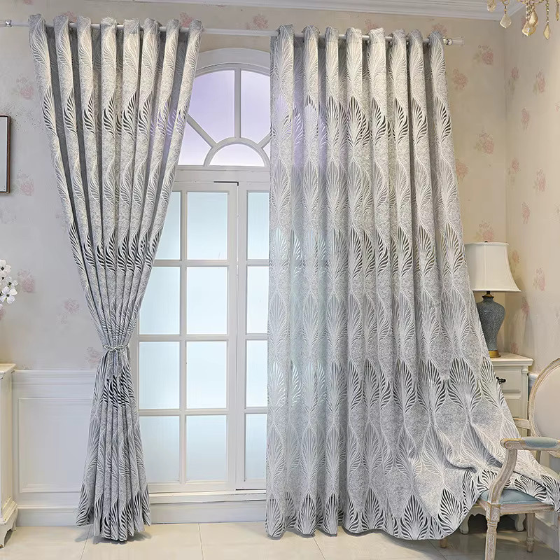 ZJBYZHOUSEHOLD Blatt-Gaze-Vorhang modern und schlicht in Grau und Weiß, semi-transparent für Wohnzimmer und Schlafzimmer, Breite: 100 cm, Höhe: 200 cm - Bild 1