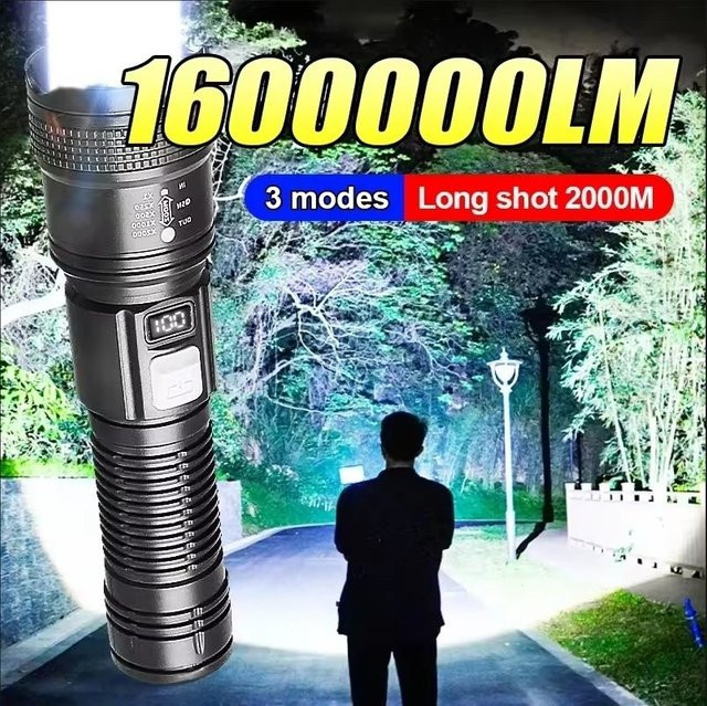 BALDR Taktische LED Taschenlampe, USB wiederaufladbar, wasserdicht, Schwarz - Bild 1