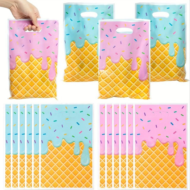 Partytüten mit Sommer-Eiscreme-Motiven in Rosa und Blau für Kindergeburtstage und Events, 30 oder 50 Stück - Bild 1