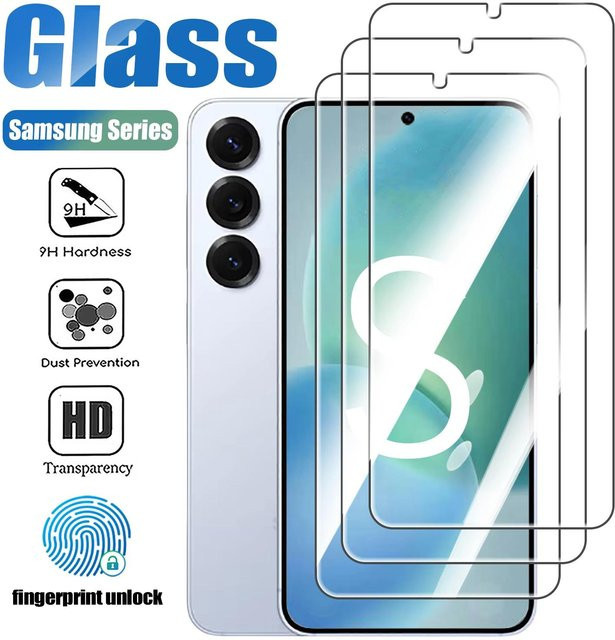 3 Stück Gehärtetes Displayschutzglas für Samsung Galaxy S26 S25 S24 S23 S22 S21 S20 FE Note20 5G Transparent mit Fingerabdruck-Entsperrung - Bild 1