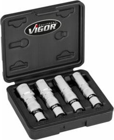 Vigour Zündkerzen Steckschlüssel Satz V7002/4, 4-teilig, 3/8 Zoll, Farbe: Silber - Bild 1