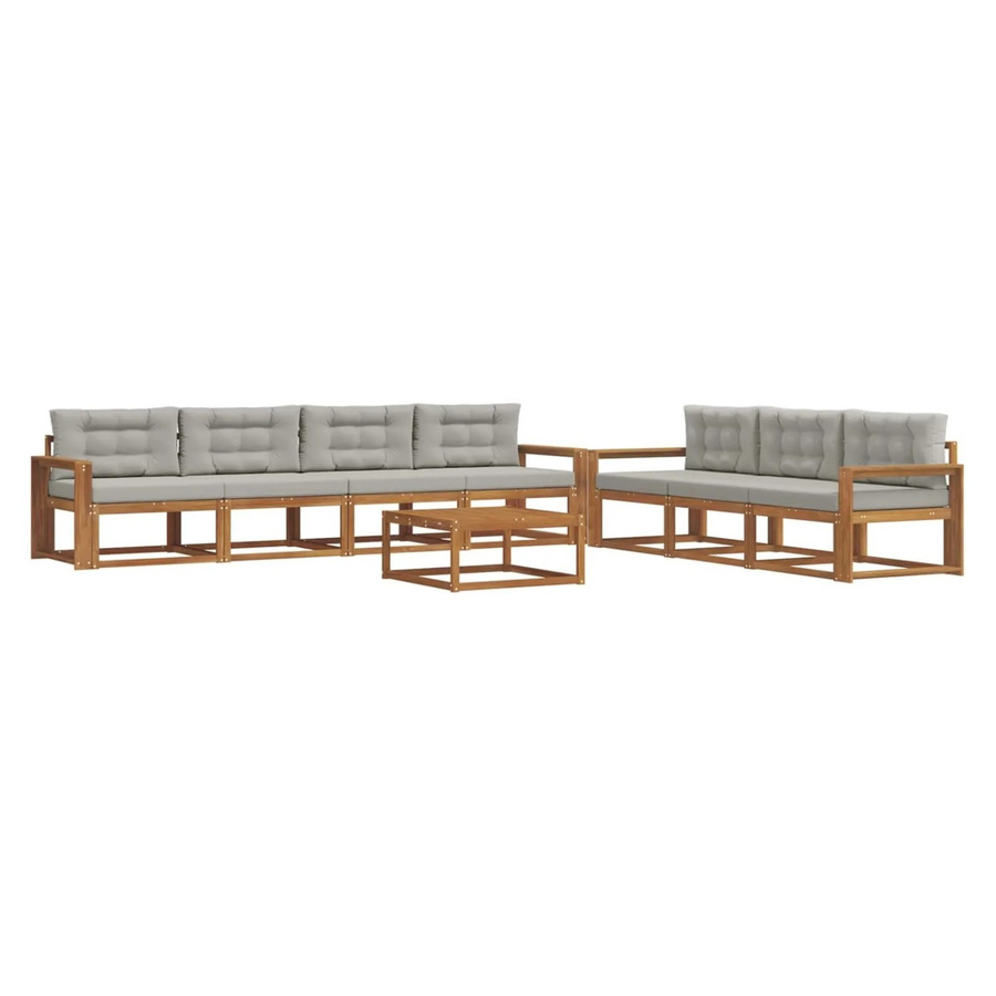 vidaXL Outdoor-Sofagarnitur 8-teilig aus Akazienholz mit Kissen in Natur und Hellgrau - Bild 2