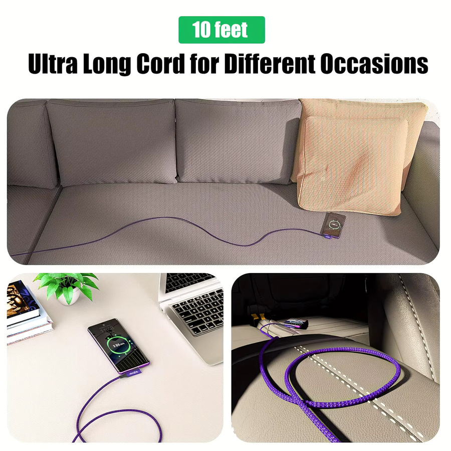 Lila USB-C auf USB-A Ladekabel aus geflochtenem Nylon, langlebiges USB-C Kabel für verschiedene Geräte - Bild 3