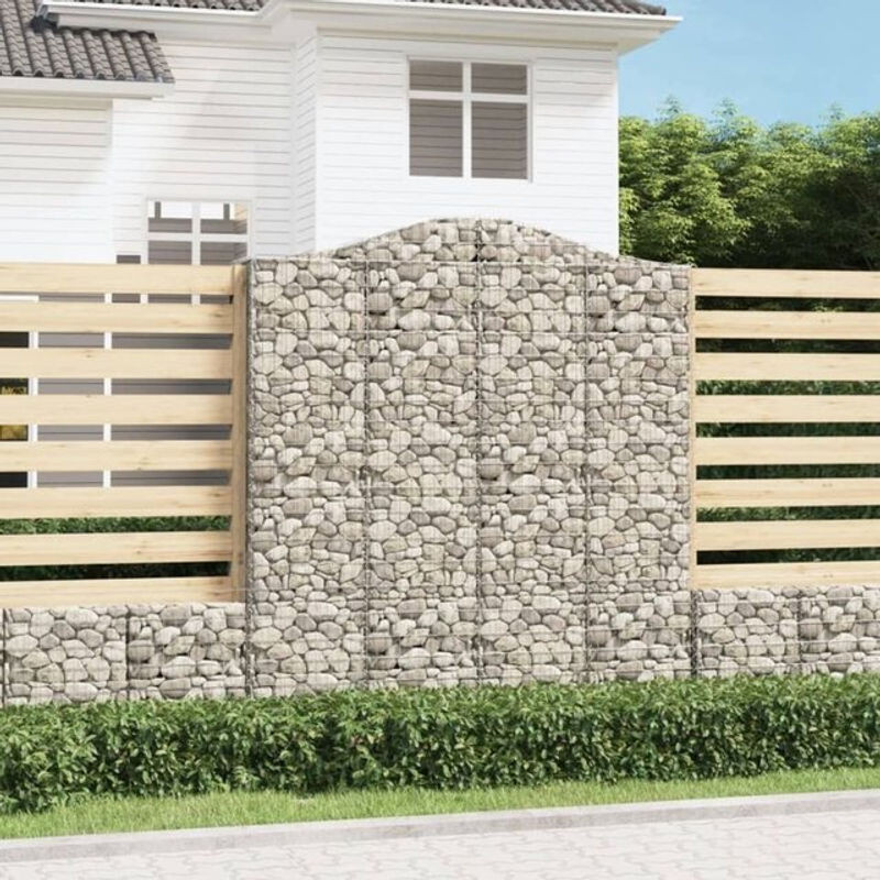 Vidaxl Gabionen mit Hochbogen Set aus verzinktem Eisen in Silber, 9 Stück, H: 220 bis 240 cm, B: 200 cm, T: 50 cm - Bild 1