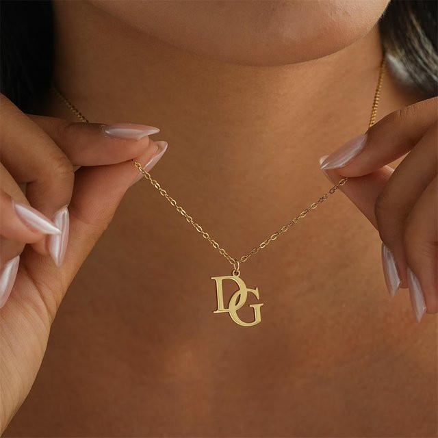Tangula Halskette Edelstahl, Zwei Buchstaben Anhänger, Gold, Damen - Bild 1
