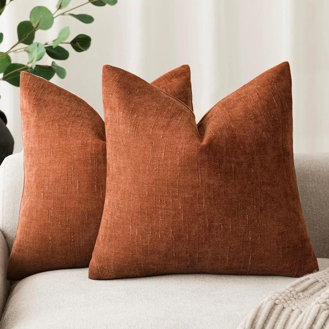 2er-Pack ILVISEST Kissenbezüge aus Chenille in Orange, quadratische Akzent-Kissenbezüge im Landhausstil mit Reißverschluss, B/B/B: 40 x 40 x 40 cm - Bild 1