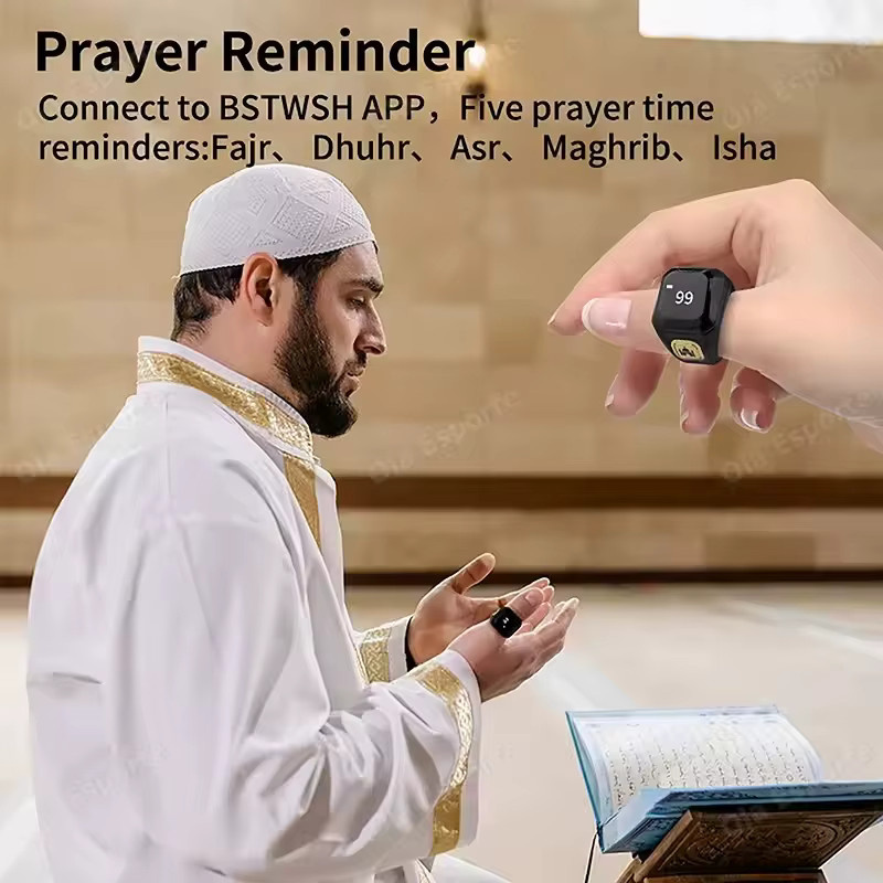 Ola Esporte Smart-Ring mit HD-Bildschirm und Bluetooth für Männer und Frauen, Tasbih-Zähler und Gebetserinnerung, wasserdicht, in Schwarz oder Weiß - Bild 3