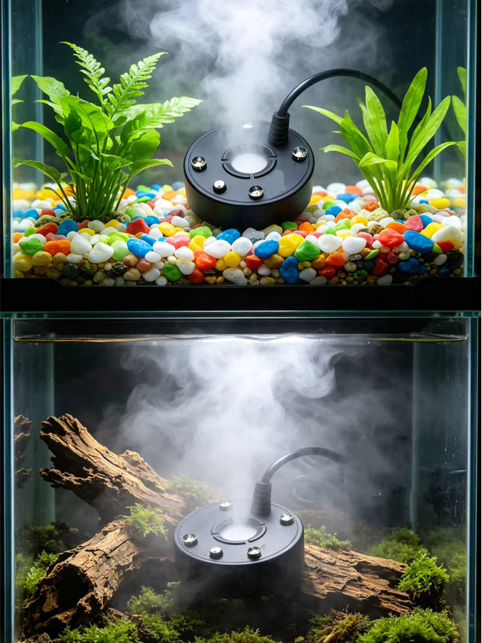 TUNFAN USB Nebelerzeuger mit 4 LED-Farblicht für Aquarium, Teich und Wasserbrunnen, Schwarz - Bild 7