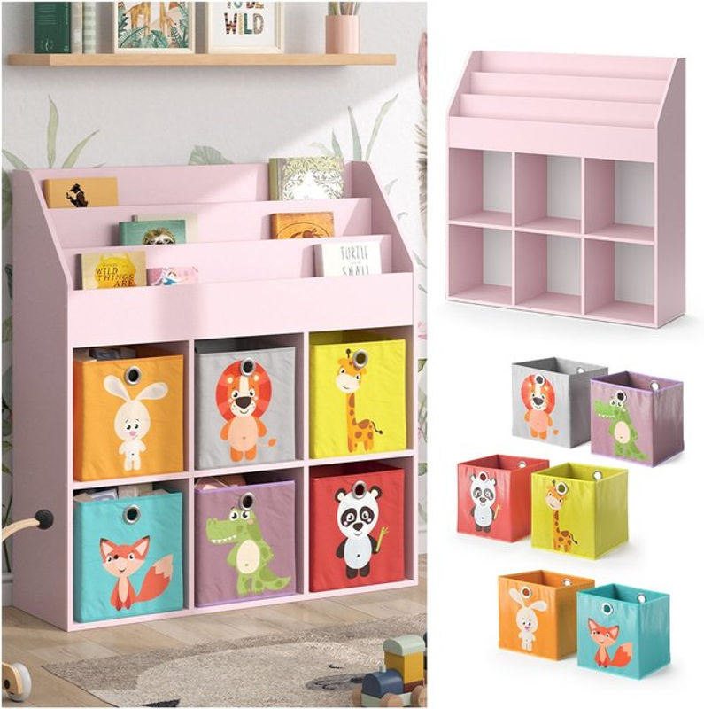 Vicco Kinderbücherregal Luigi Kinderzimmerregal mit Fächern und Faltboxen, Farbe: Pink, B: 107 cm, H: 114 cm - Bild 2