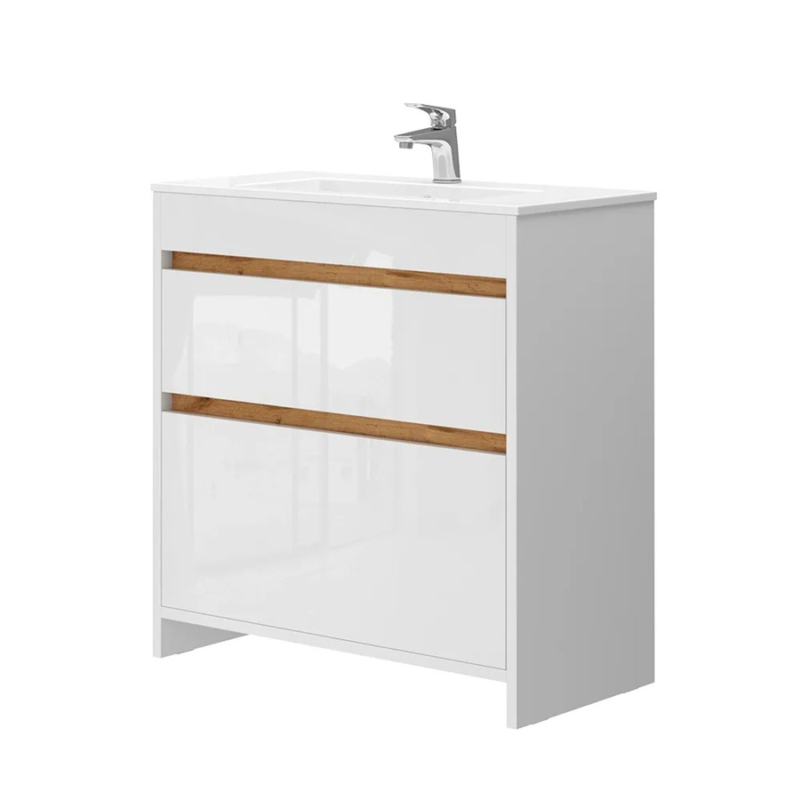 Vicco Badmöbel-Set Detmold Waschbecken mit Unterschrank in Weiß glänzend, Breite: 80 cm - Bild 2