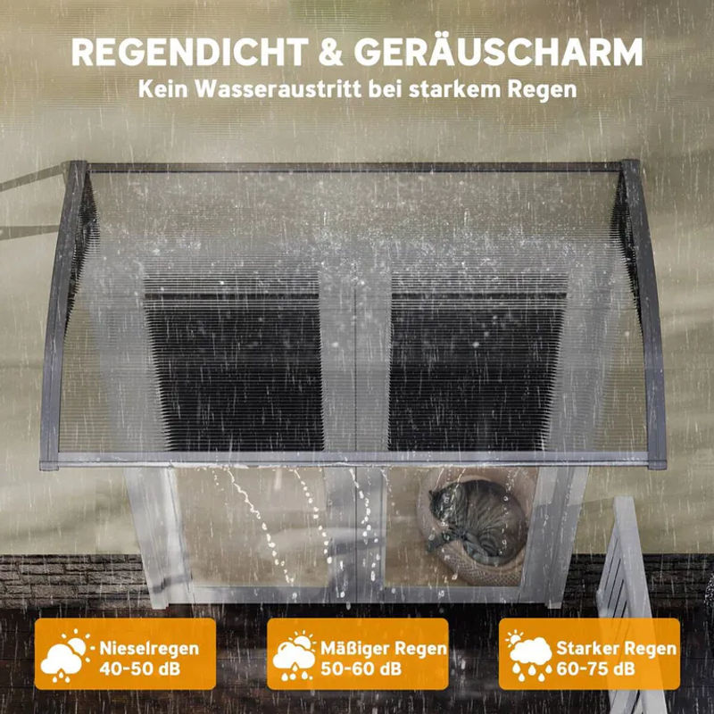 Outsunny Pultvordach für die Haustür als Regenschutz und Sonnenschutz mit UV-Schutz aus Aluminium in Grau, B/T/H: 110 x 60 x 18 cm - Bild 4
