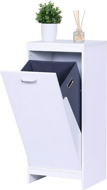 Relaxdays Wäscheschrank mit Wäschesack in Weiß, modern und freistehend, B/T/H: 90 x 40 x 35 cm - Bild 1