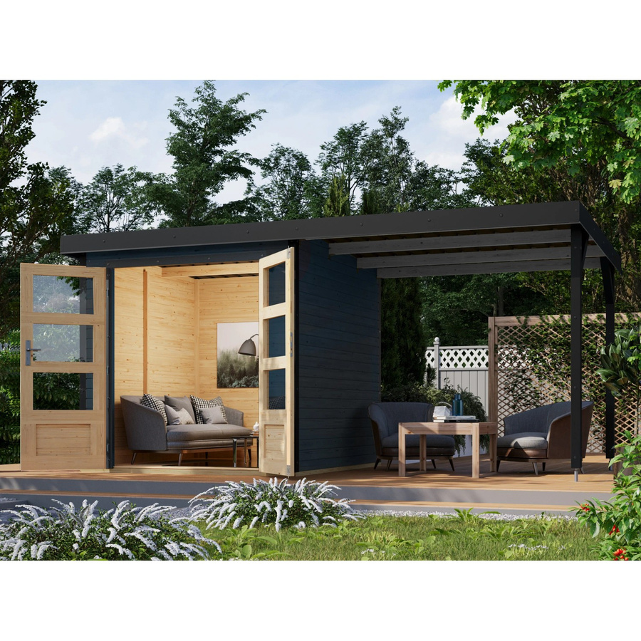 Karibu Gartenhaus Set Ernesto C in Anthrazit mit Anbaudach aus Holz und Metall, 4,45 m² - Bild 2
