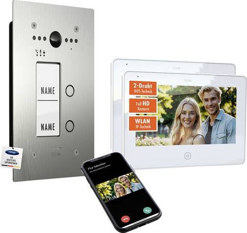 M-e modern-electronics Video-Türsprechanlage ALL-VF20S-M7W-IPS mit WLAN, 2-Draht-Technik, Edelstahl gebürstet und Weiß - Bild 1