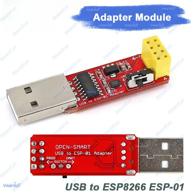 wishiot USB zu ESP8266 ESP-01 WLAN-Adaptermodul mit CH340G in Rot, Serieller Konverter für Arduino IoT-Projekte und drahtlose Programmierung - Bild 1