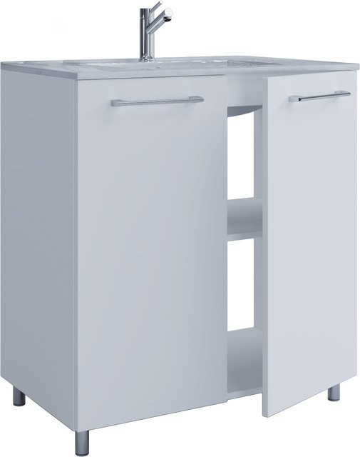 VCM 2-tlg. Badmöbel Set Badinos in Weiss mit Keramik-Waschtisch und Unterschrank, stehend, B/H/T: 80 x 86 x 46 cm - Bild 1