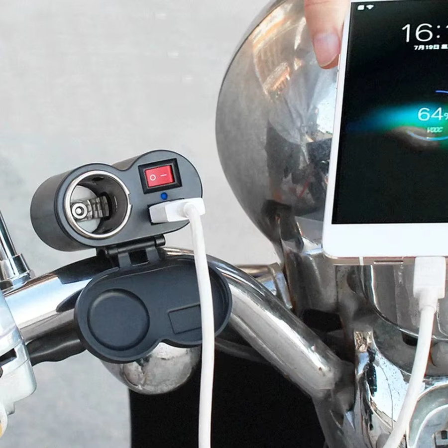 Sikeo 12V Motorrad-Lenker-USB-Ladegerät mit USB-C Anschluss und Schalter, wasserdichte Zigarettenanzünder-Buchse in Schwarz für Mobiltelefone, Tablets und GPS - Bild 2
